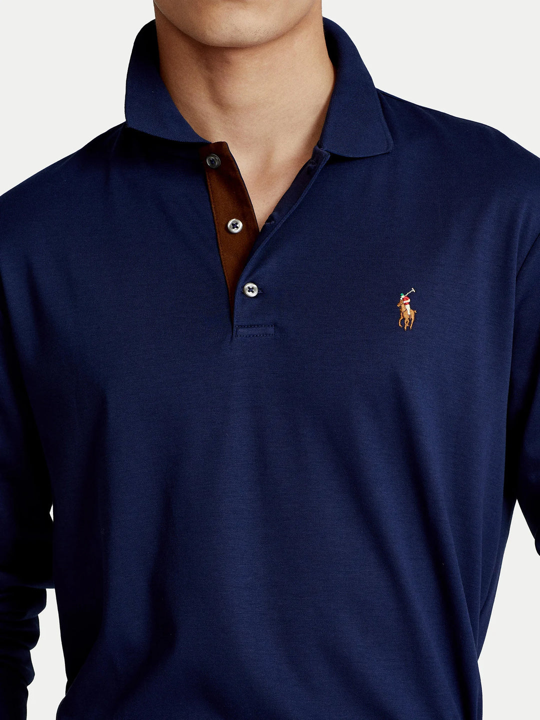 Ralph Lauren Μακρυμάνικη βαμβακερή polo Custom Slim Fit – Refined Navy, όψη 3