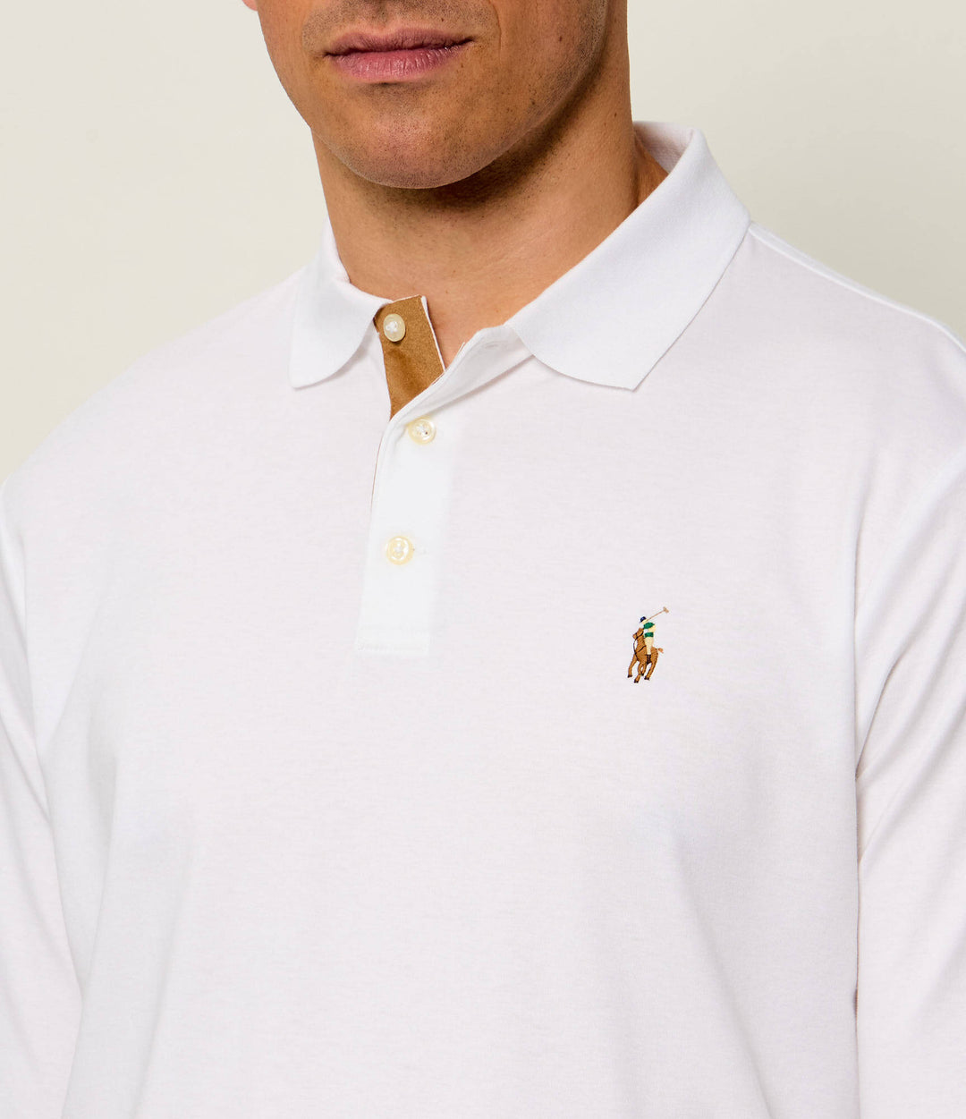 Ralph Lauren Polo a maniche lunghe in morbido cotone Custom Slim Fit – Bianco, vista 4
