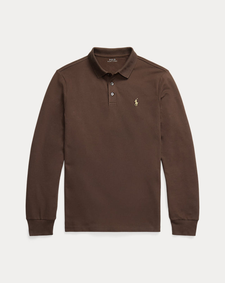Μακρυμάνικη stretch mesh polo Custom Slim Fit Ralph Lauren | Nutmeg Brown/Smoke, όψη 1