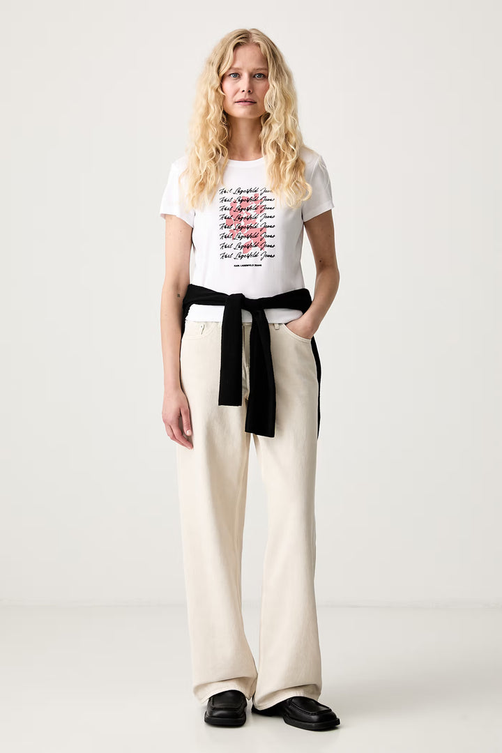 Karl Lagerfeld T-shirt Femme Slim Fit à Motif Floral Floqué – Blanc – vue alternative 5