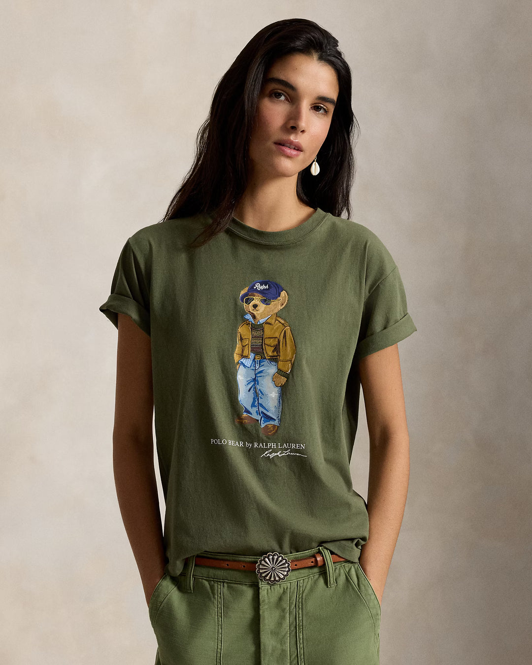 Ralph Lauren T-shirt donna Polo Bear in jersey di cotone | Verde oliva – immagine del prodotto 01
