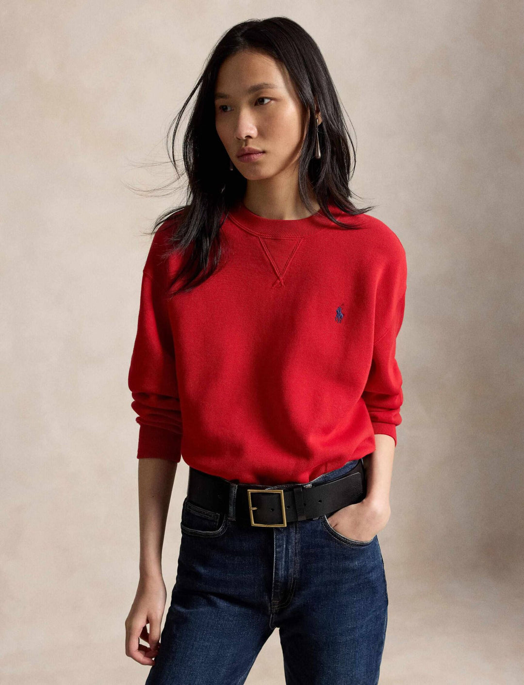 Ralph Lauren Felpa donna girocollo in pile | Rosso intenso – immagine del prodotto 01