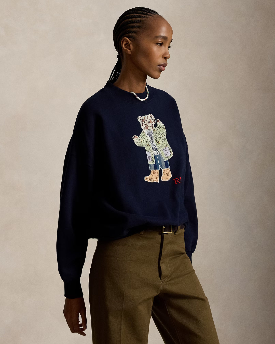 Ralph Lauren Felpa donna Polo Bear patchwork | Blu navy Hunter – immagine del prodotto 01