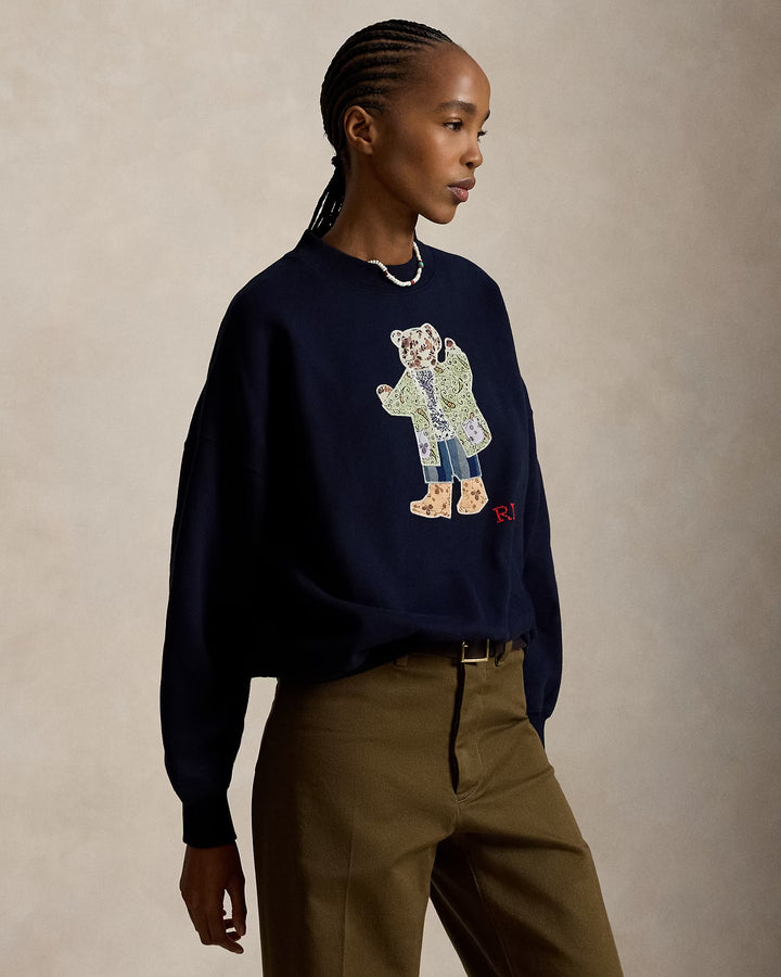 Ralph Lauren Felpa donna Polo Bear patchwork | Blu navy Hunter – immagine del prodotto 01