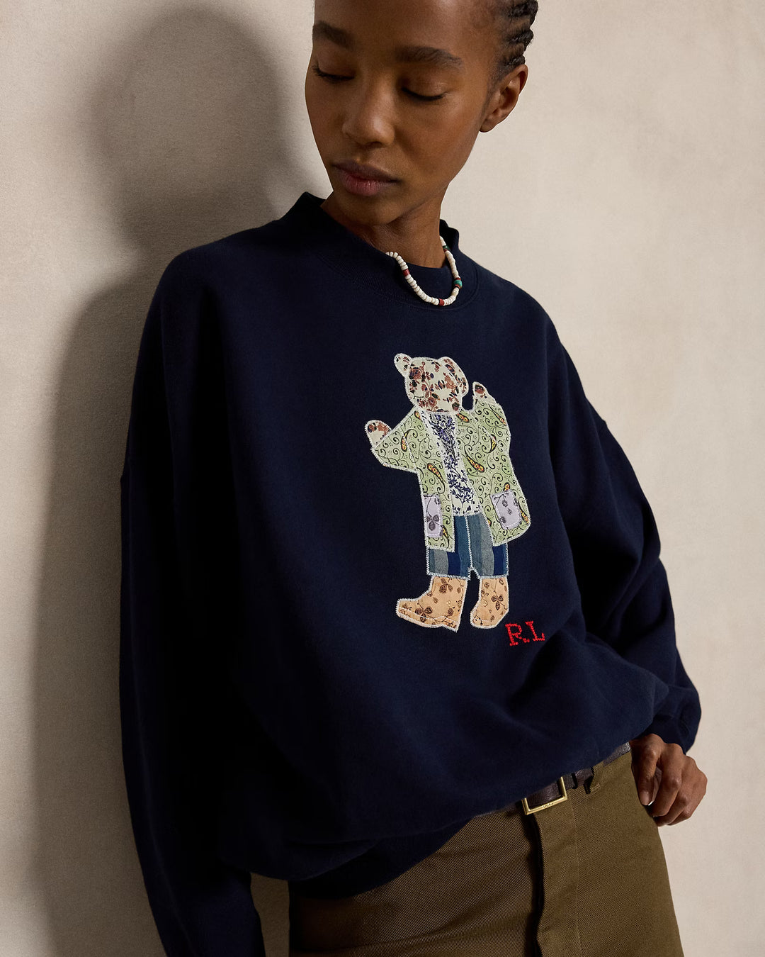 Ralph Lauren Felpa donna Polo Bear patchwork | Blu navy Hunter – immagine del prodotto 04
