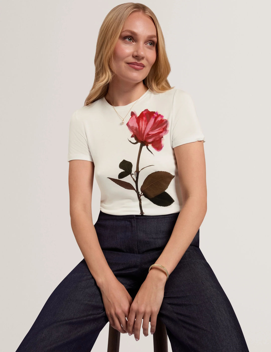 Ted Baker Jeneli Floral Printed Fitted Tee | Ivory – alternate view 4