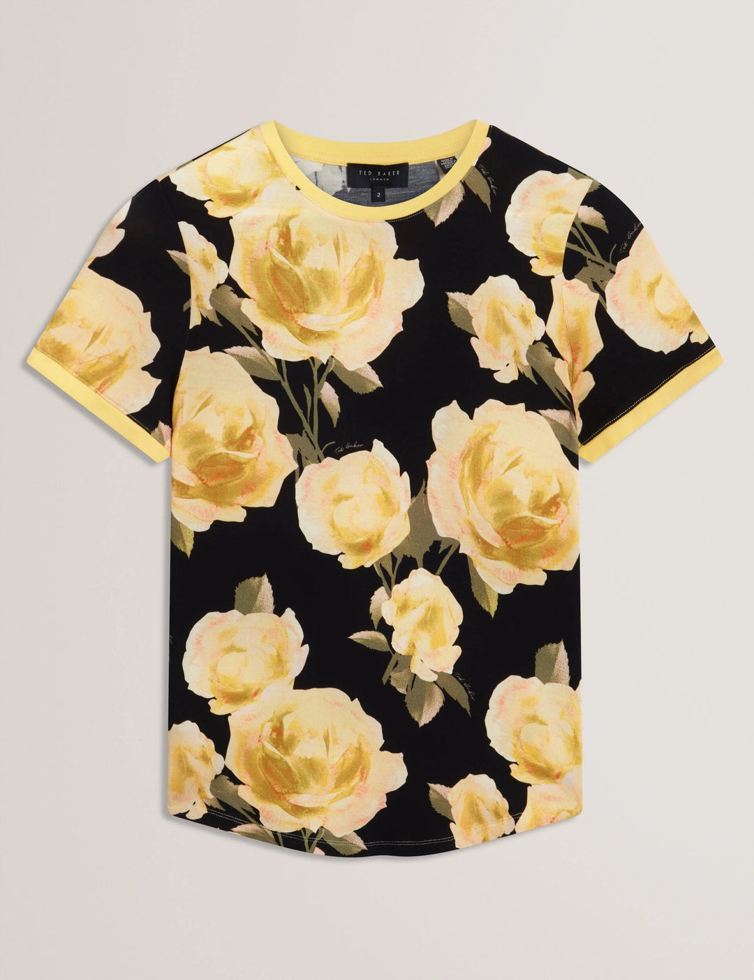 Ted Baker Thira Figurbetontes T-Shirt mit Rosenprint | Schwarz – alternative Ansicht 4