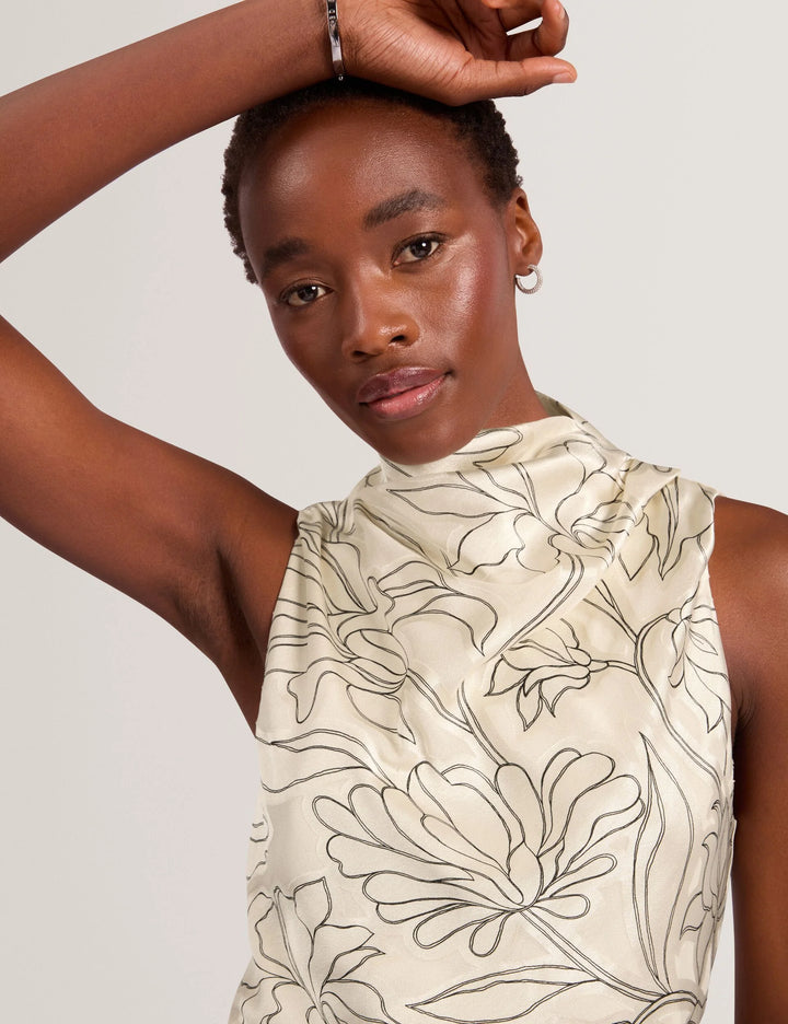 Ted Baker Coiraa Satin-Top mit Floral Burnout und Wasserfallausschnitt | Elfenbein – alternative Ansicht 3