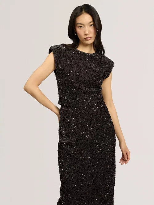 Ted Baker Vielie Velvet-Sequin-Top mit Strukturierten Schultern | Dunkelgrau