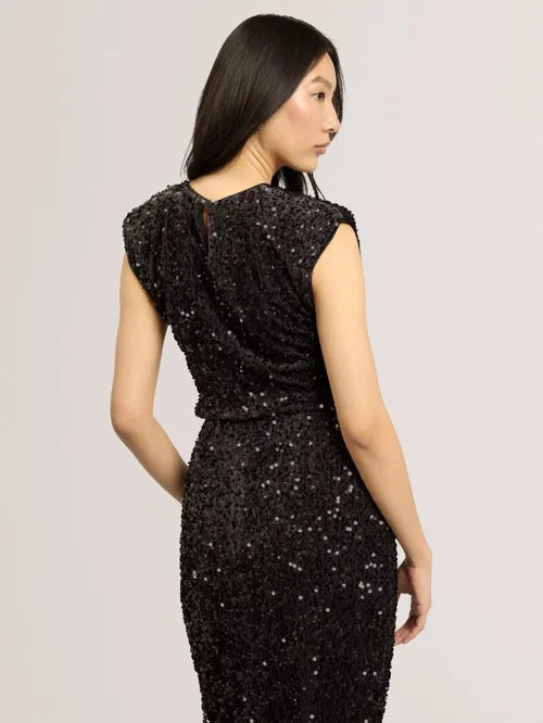 Ted Baker Vielie Velvet-Sequin-Top mit Strukturierten Schultern | Dunkelgrau – alternative Ansicht 2