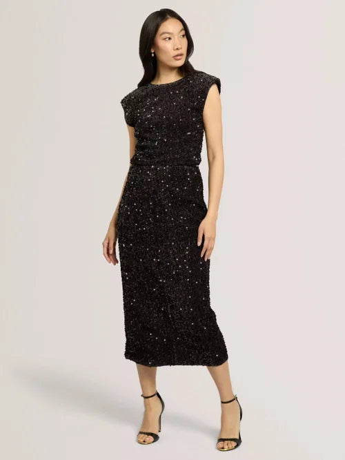 Ted Baker Vielie Velvet-Sequin-Top mit Strukturierten Schultern | Dunkelgrau – alternative Ansicht 5