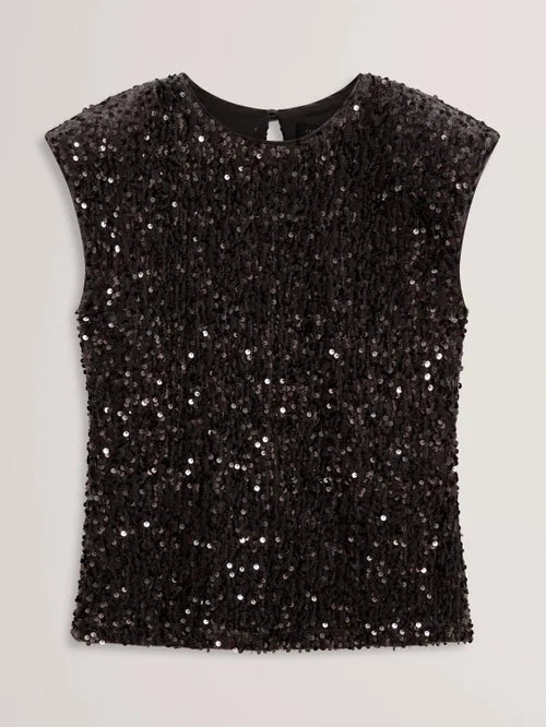 Ted Baker Vielie Velvet-Sequin-Top mit Strukturierten Schultern | Dunkelgrau – alternative Ansicht 6