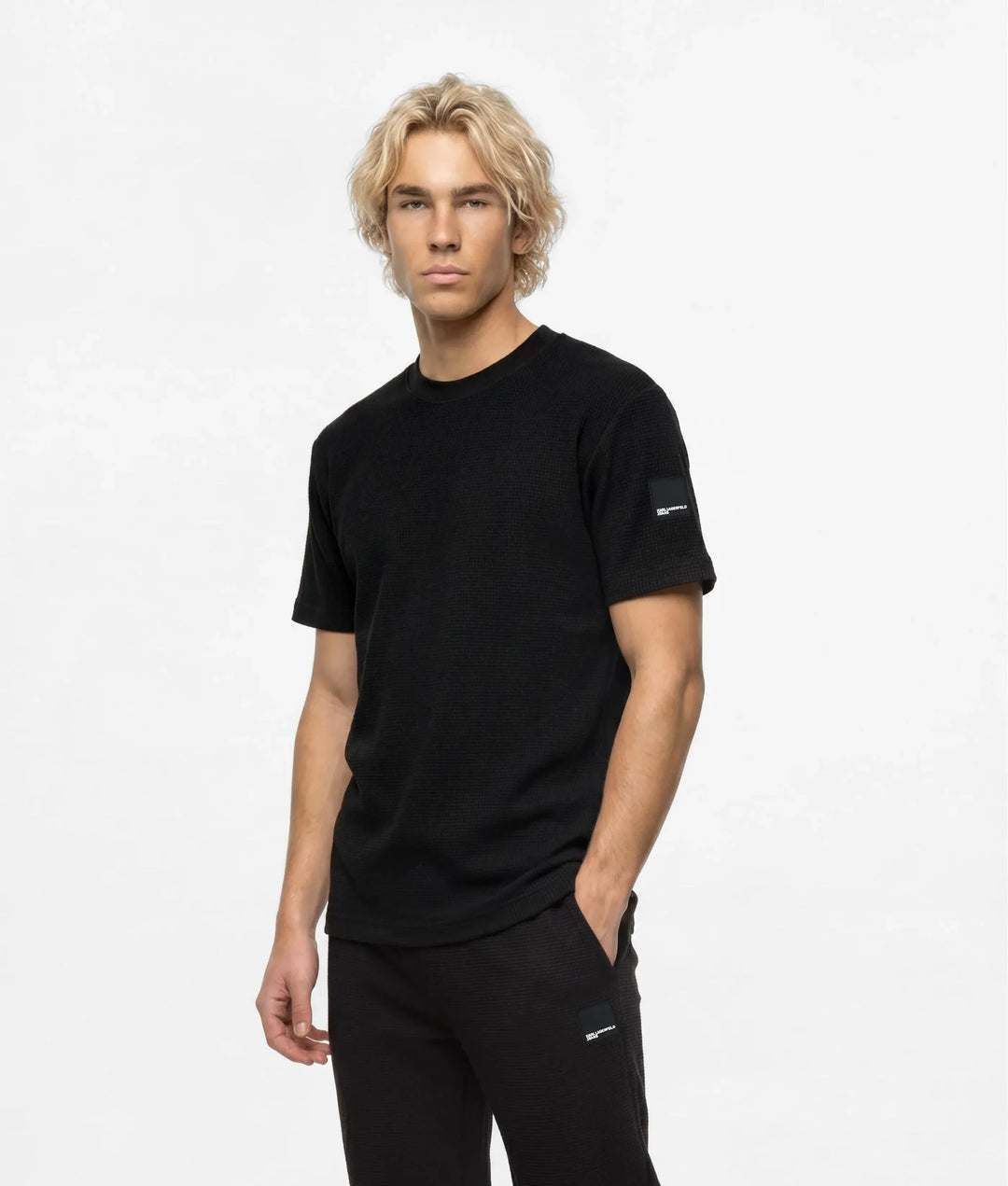 Karl Lagerfeld ανδρικό Waffle Box Logo T-shirt Κανονική Γραμμή σε Μαύρο