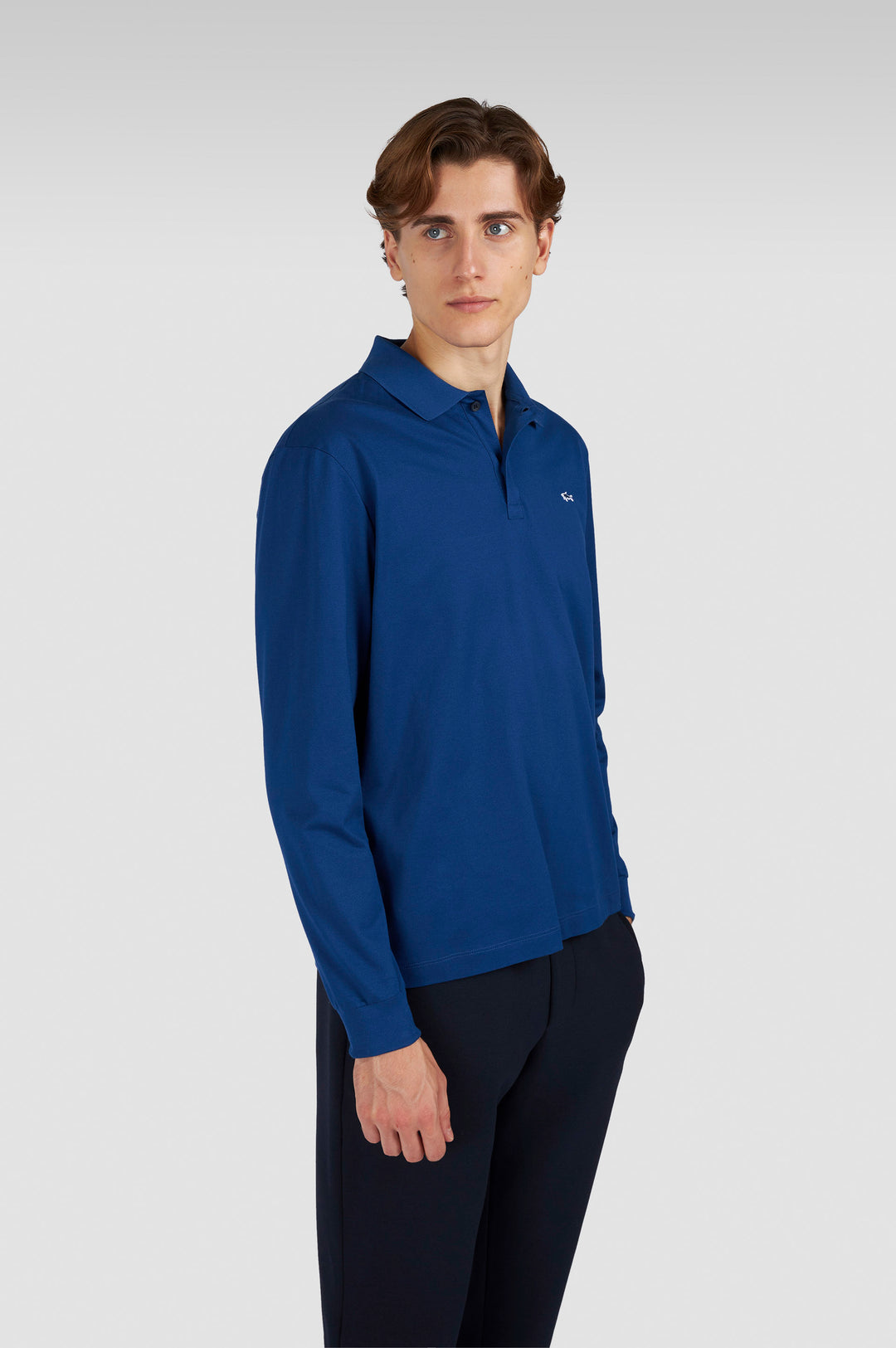 Paul & Shark 双层棉质珠地长袖 Polo 衫，钴蓝色