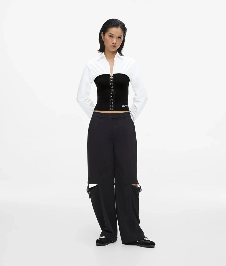 Karl Lagerfeld Blusa Popeline Dettaglio Corsetto, Bianco/Nero - vista alternativa 3