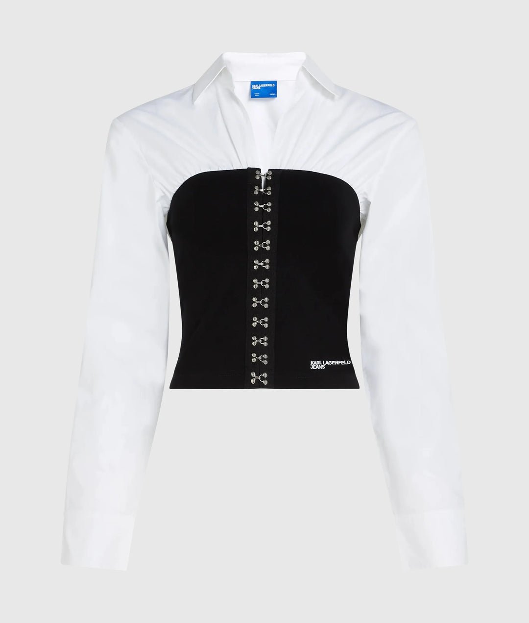 Karl Lagerfeld Blusa Popeline Dettaglio Corsetto, Bianco/Nero - vista alternativa 4