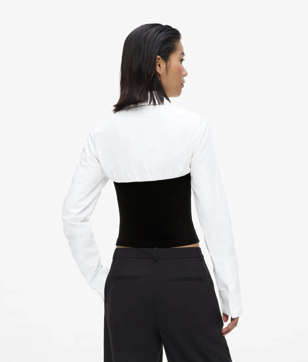 Karl Lagerfeld Blusa Popeline Dettaglio Corsetto, Bianco/Nero - vista alternativa