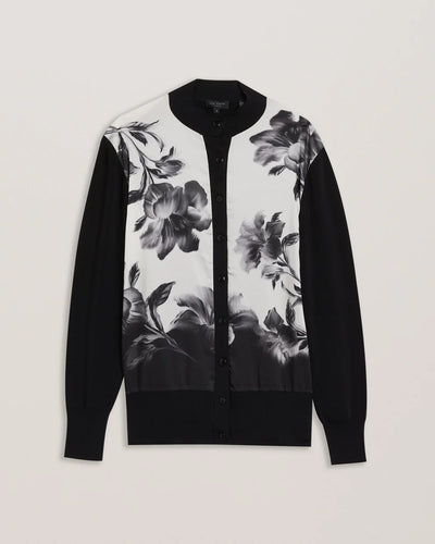 Ted Baker Gweenn Printed Woven Front Longline Cardigan | Black