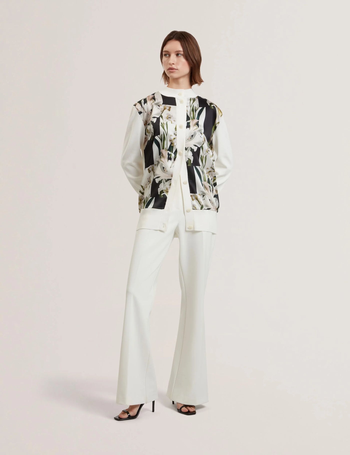 Ted Baker Belviaa Printed Woven Front Longline Cardigan | Ivory
