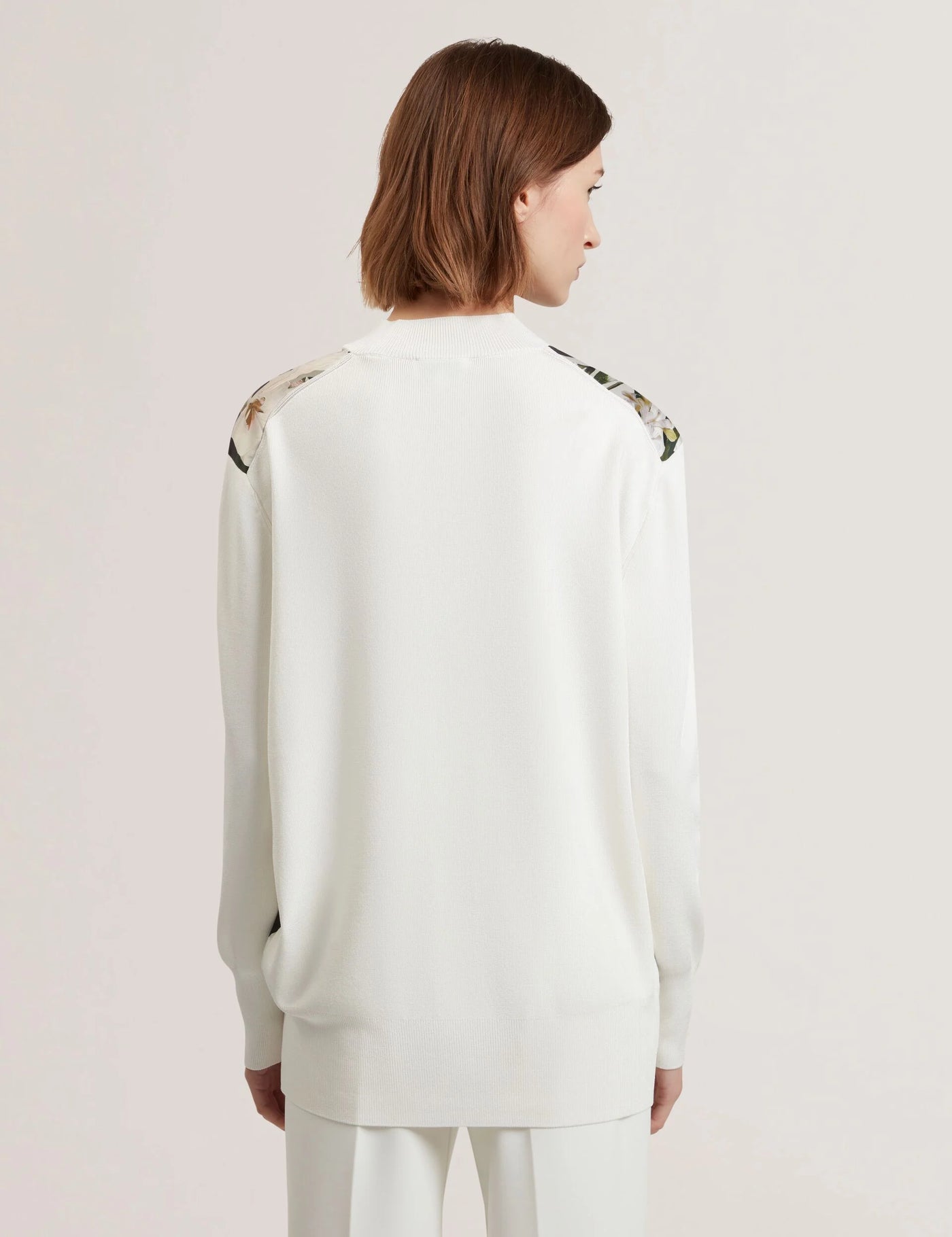 Ted Baker Belviaa Printed Woven Front Longline Cardigan | Ivory