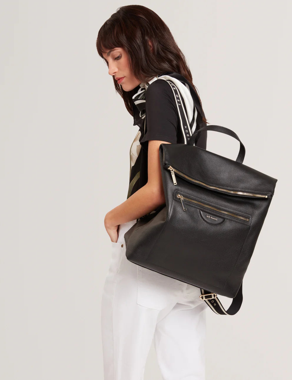 Ted Baker Essaya Pebbled Leather Fold Over Backpack | Black