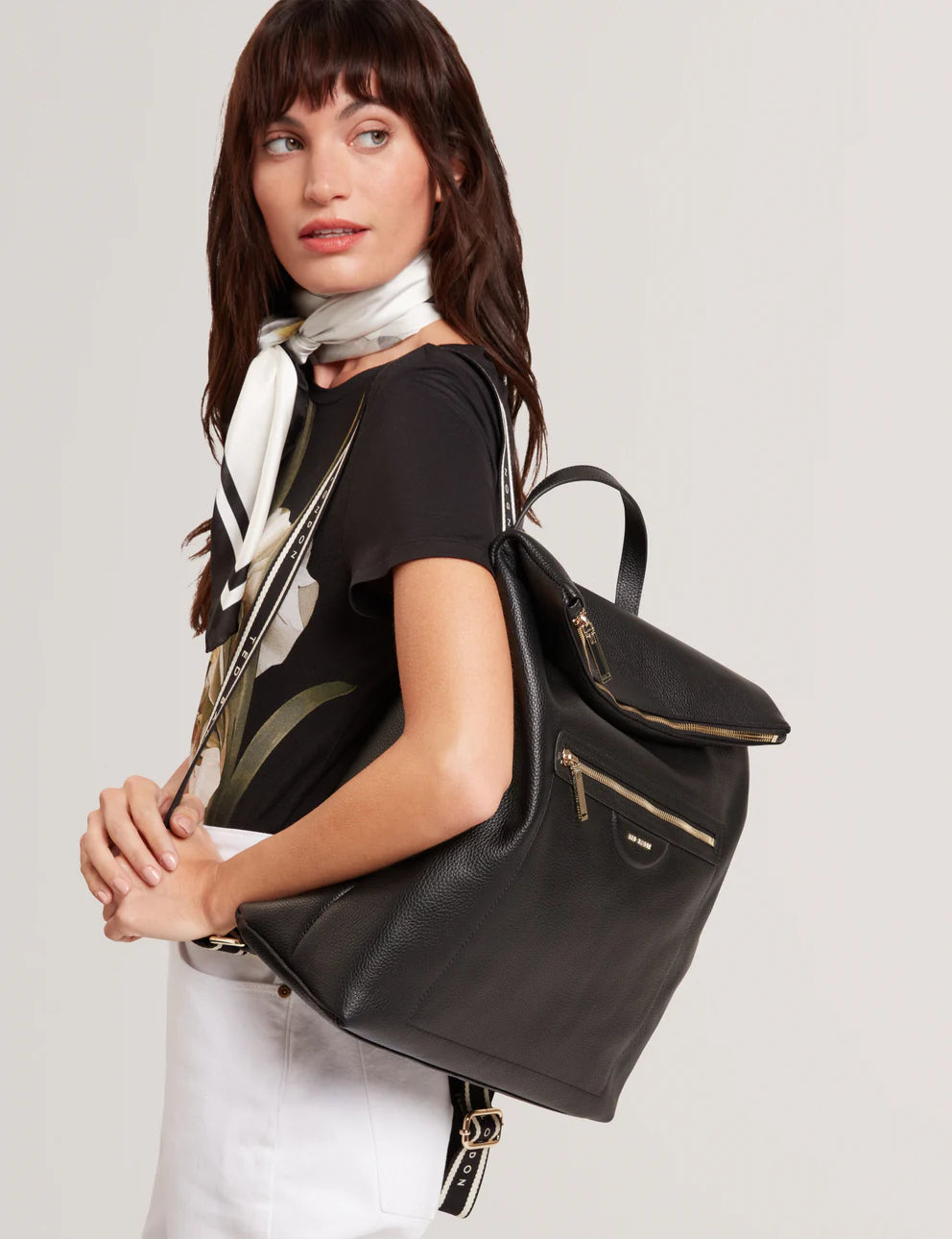 Ted Baker Essaya Pebbled Leather Fold Over Backpack | Black