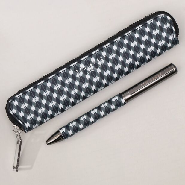 Ted Baker Glenvil Printed Pencil Case and Pen Set | Black