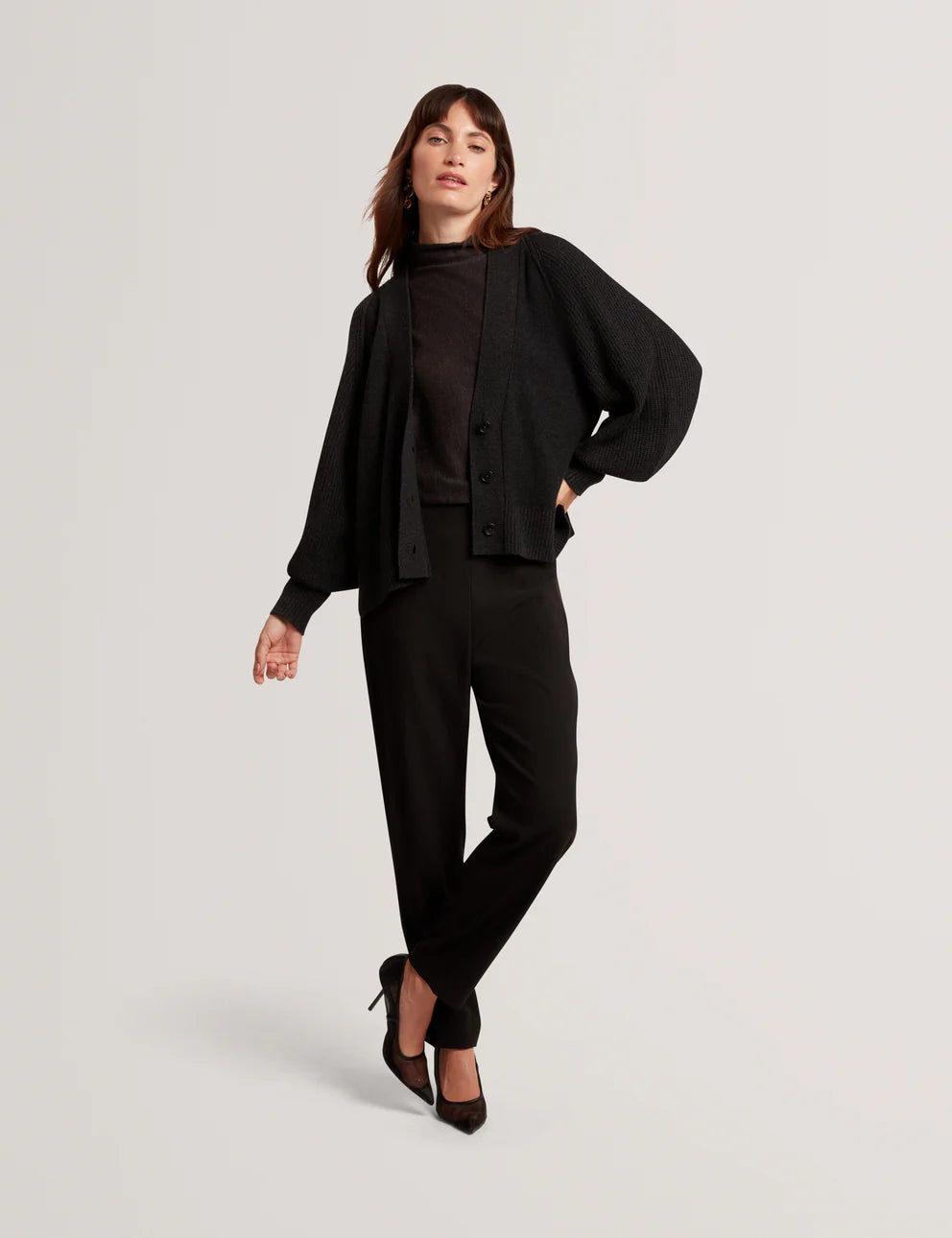 Ted Baker Mallee V Neck Boxy Fit Cardigan | Charcoal