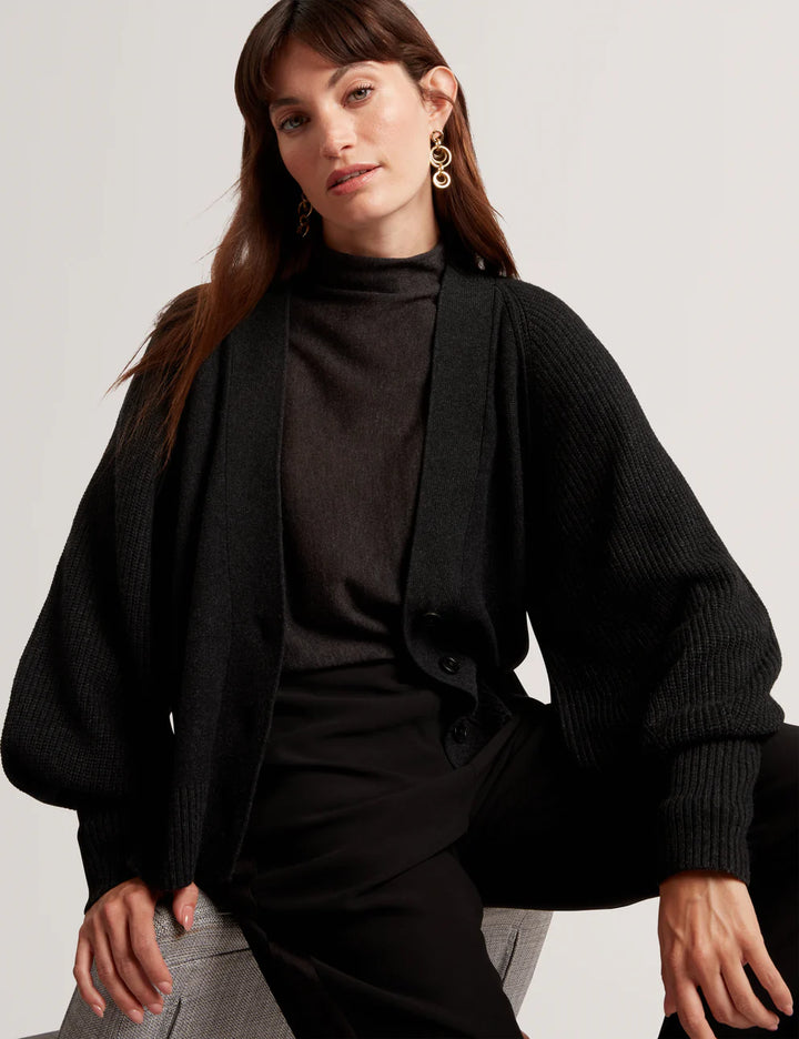 Ted Baker Mallee V Neck Boxy Fit Cardigan | Charcoal