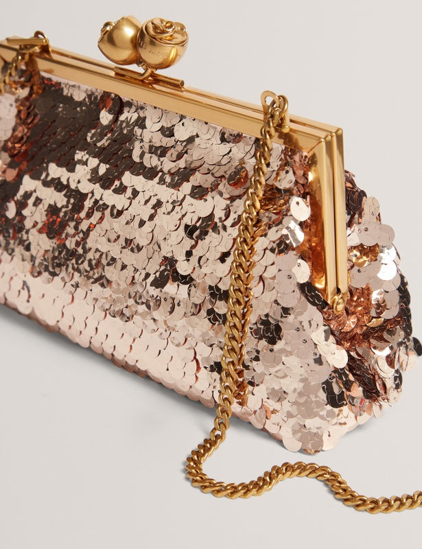 Ted Baker Sequinz Rose Detail Sequin Clutch Bag | Rose Gold