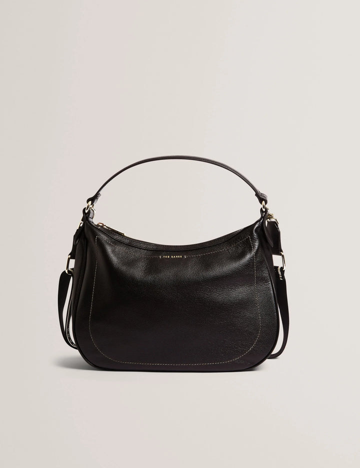 Ted Baker Lyshia Μεγάλη Δερμάτινη Τσάντα Hobo με Ιμάντα | Μαύρο