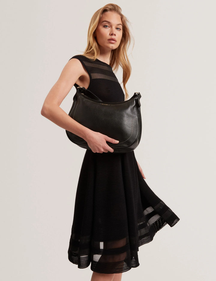 Ted Baker Lyshia Μεγάλη Δερμάτινη Τσάντα Hobo με Ιμάντα | Μαύρο