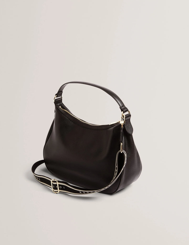 Ted Baker Lyshia Μεγάλη Δερμάτινη Τσάντα Hobo με Ιμάντα | Μαύρο