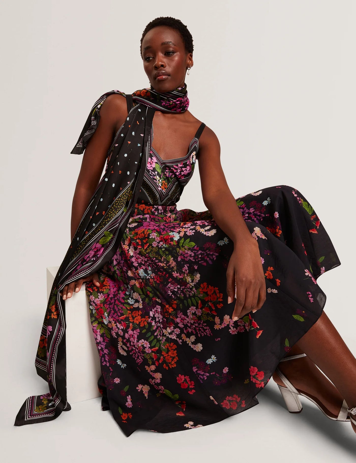 Ted Baker Wistea Floral Bloom Long Silk Scarf | Black