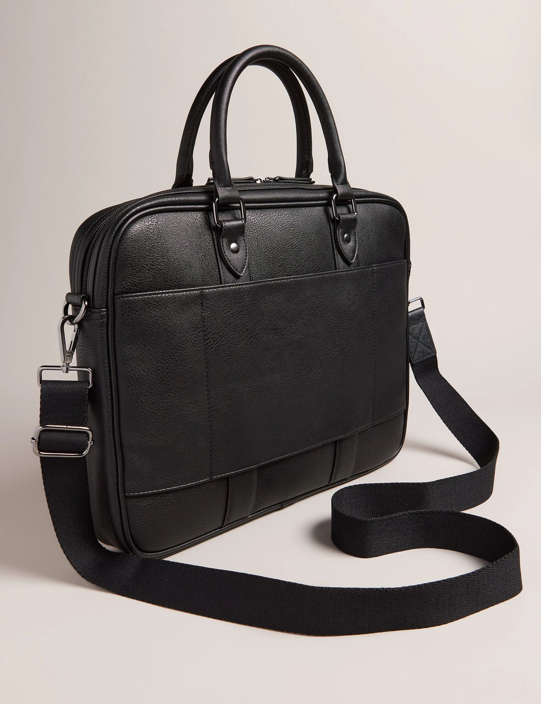 Ted Baker Waymon Check Panel Faux Leather Laptop Bag | Black