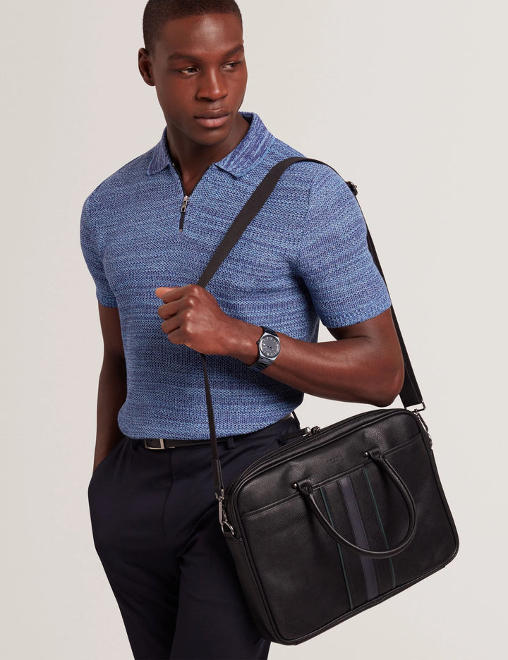 Ted Baker Kenriik Faux Leather Striped Panel Laptop Bag | Black