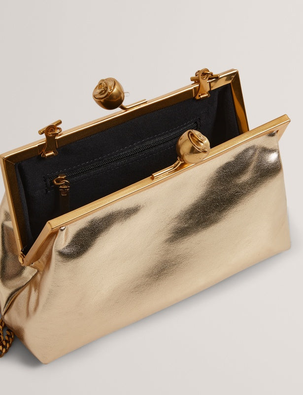 Ted Baker Sylviii Rose Detail Leather Metallic Clutch Bag | Gold