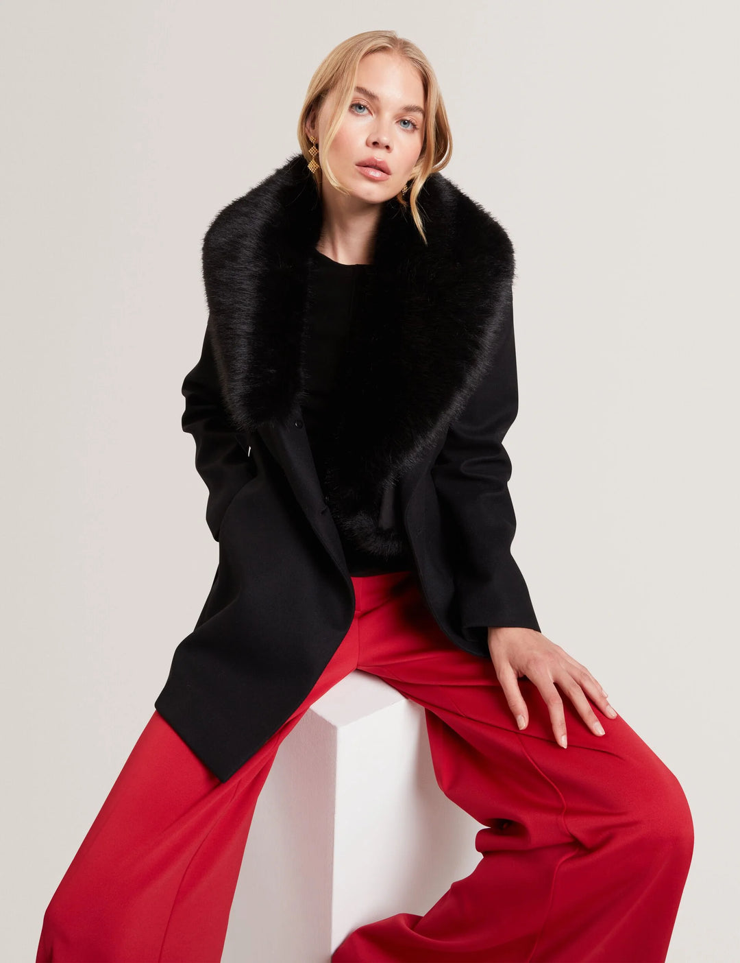 Ted Baker Toroja Faux Fur Belted Short Coat | Black