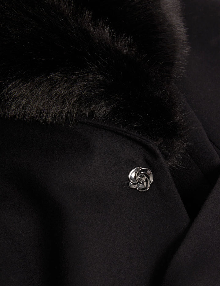 Ted Baker Musea Faux Fur Belted Long Coat | Black