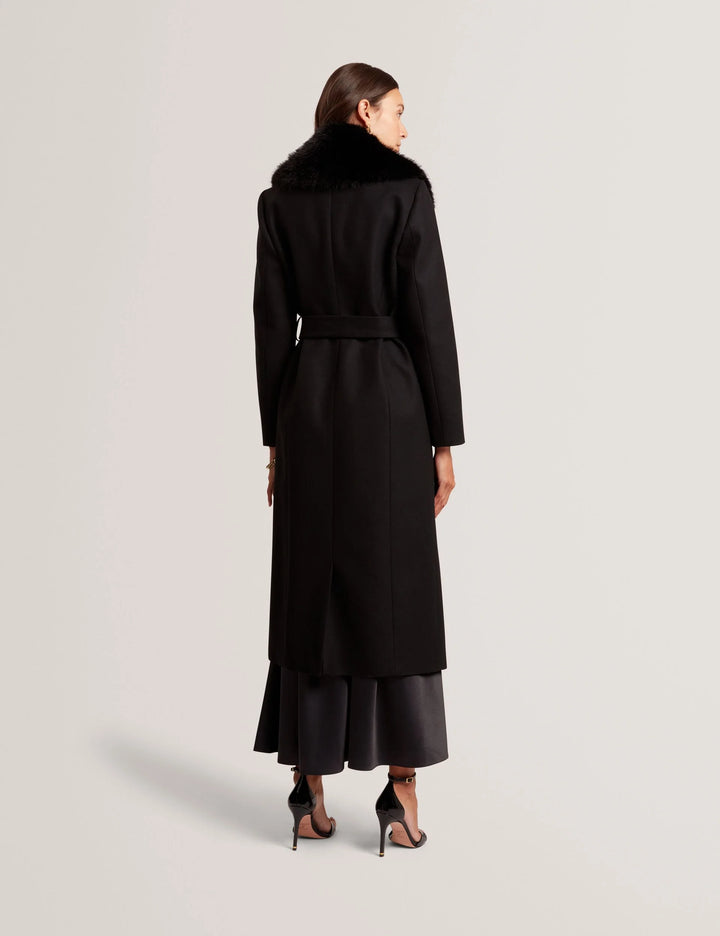 Ted Baker Musea Faux Fur Belted Long Coat | Black