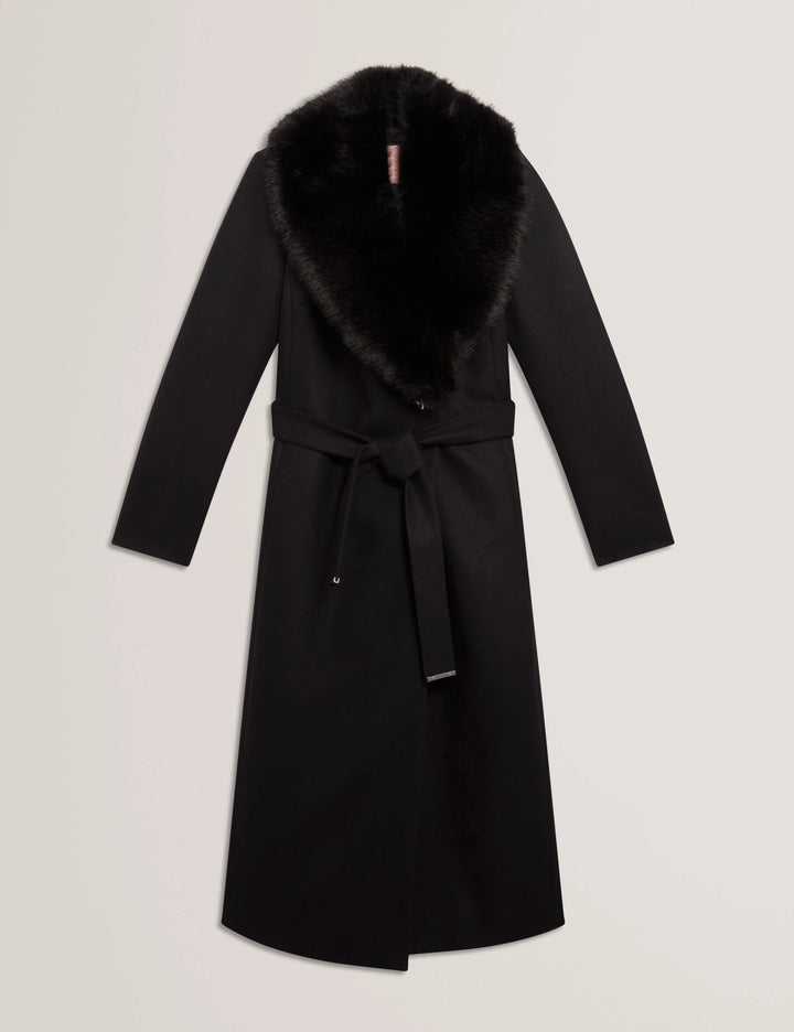 Ted Baker Musea Faux Fur Belted Long Coat | Black