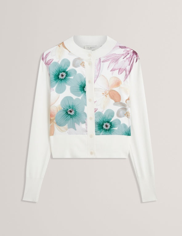 Ted Baker Varrla Printed Woven Front Cardigan | Ivory