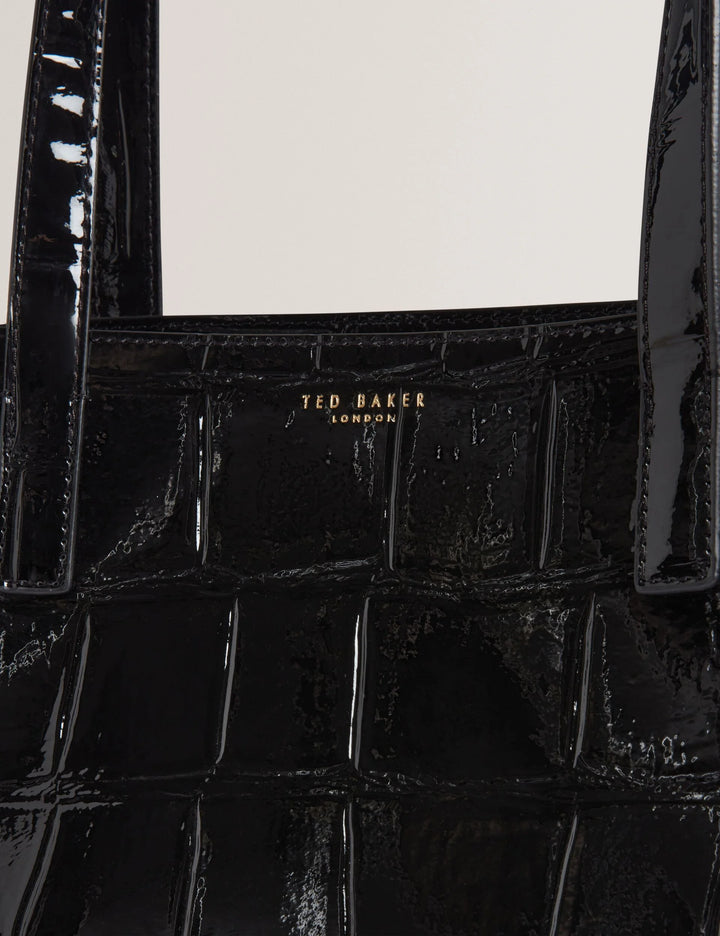 Ted Baker Welona Patent Croc Effect Elongated Icon Tote Bag | Black