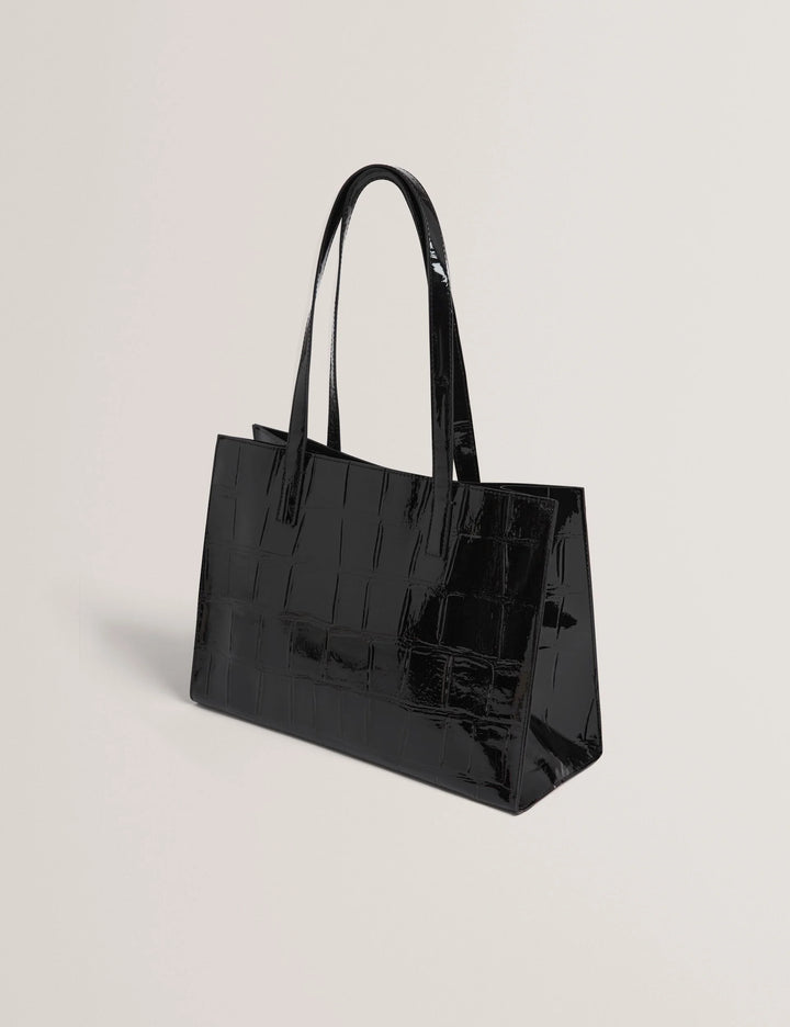 Ted Baker Welona Patent Croc Effect Elongated Icon Tote Bag | Black