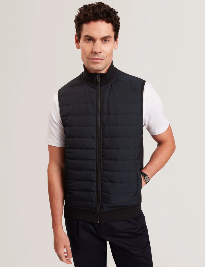 Ted Baker Quilted Front Funnel Neck Zip-Up Gilet | Navy