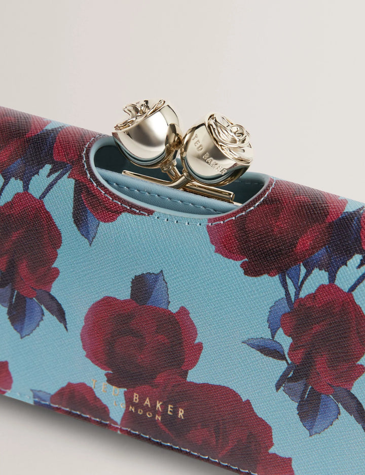 Ted Baker Rose Print Bobble Clasp Large Leather Purse | Mid Blue