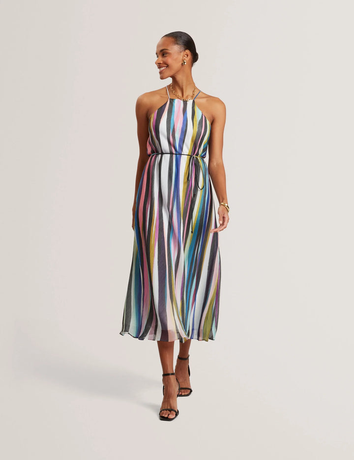 Vestido midi con cuello halter y rayas onduladas de Ted Baker | Multicolor