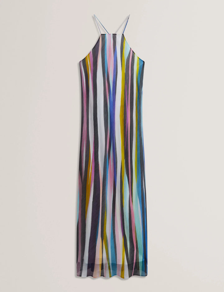 Vestido midi con cuello halter y rayas onduladas de Ted Baker | Multicolor
