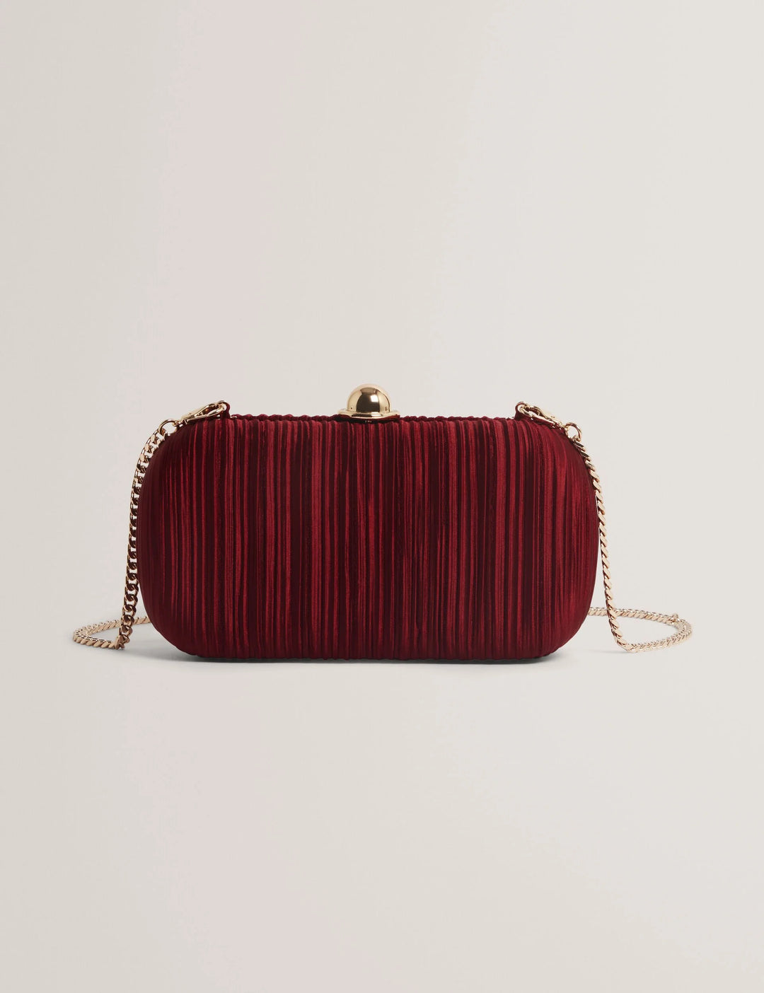 Ted Baker Plisse Pleated Satin Hard Clutch Bag | Dark Red