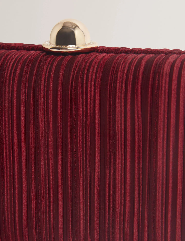 Ted Baker Plisse Pleated Satin Hard Clutch Bag | Dark Red